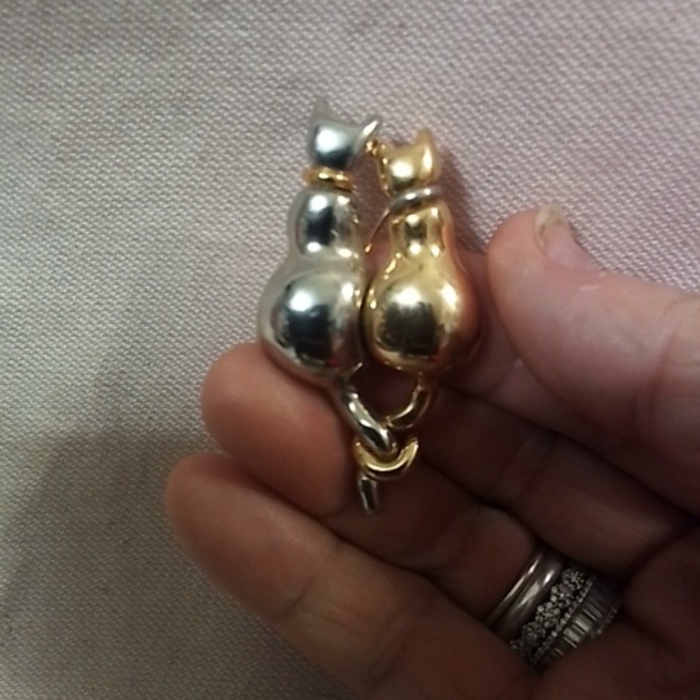 Gold and Silver Cat Duo Pendant Necklace Charm